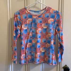 J. McLaughlin Orange & Blue Patterned Top